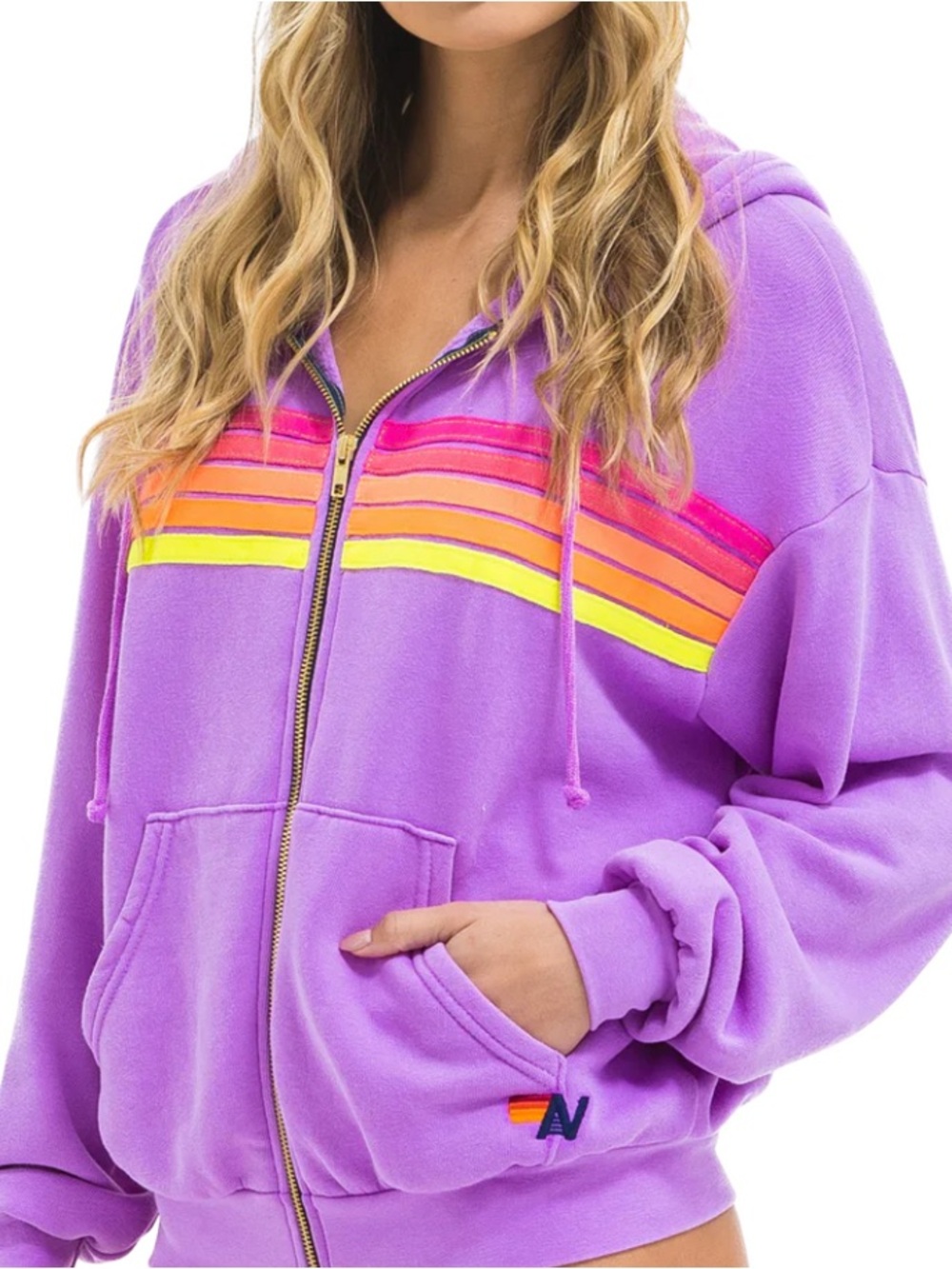 Aviator Nation Stripe Zip Hoodie Purple/Neon